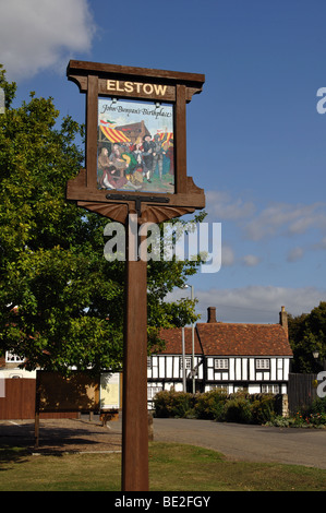 Village sign Elstow, Bedfordshire, England, UK Stock Photo