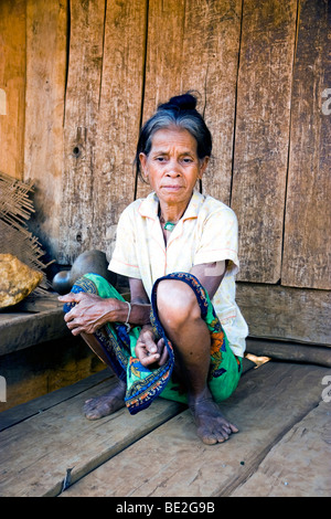 Portrait of woman, resident of the Kreung hilltribe village, near Banlung, Ratanakiri Province, Cambodia Stock Photo
