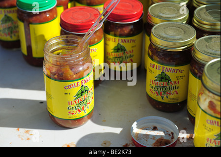 USA Hatch New Mexico- Chile Festival- salsa for sale Stock Photo