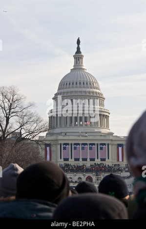 US Capitol building and crowd on National Mall. Inauguration Day 2009. Washington DC Stock Photo