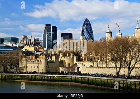 Tower of London skyline view from Thames river Stock Photo