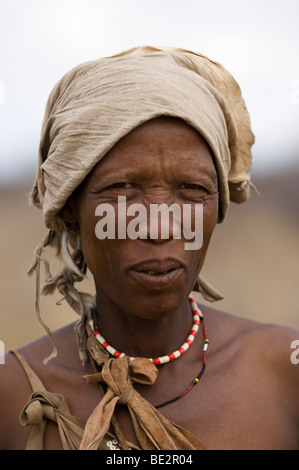 Naro bushman (San) woman portrait, Central Kalahari, Botswana Stock Photo