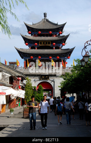 Chinese tower in the historic town, pedestrian zone, Dali, Yunnan Province, People's Republic of China, Asia Stock Photo