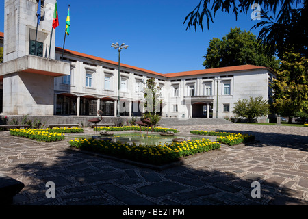 City Hall building (left) and Tribunal (right) of Vila Nova de Famalicão city. Braga District, Portugal. Stock Photo