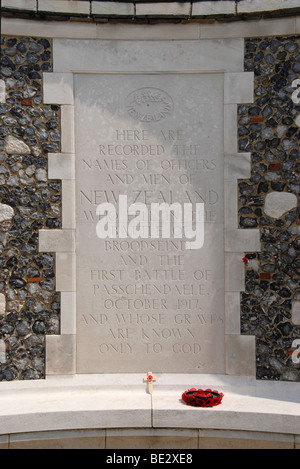 New Zealand memorial at Tyne Cot Commonwealth Cemetery, Passchendaele, near Ypres, Belgium. Stock Photo