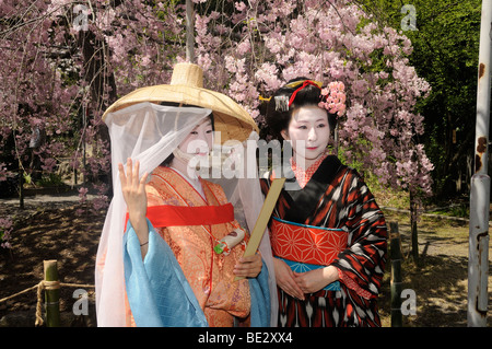 Japanese women in costumes from the Heian period, procession participants, Hirano Shrine, Kyoto, Japan, East Asia, Asia Stock Photo