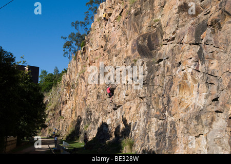 Rock climbers at Kangaroo Pt., Brisbane, Queensland, Australia Stock Photo