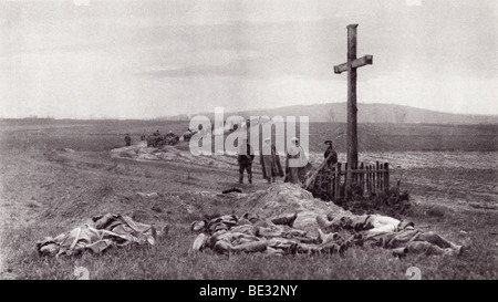 Dead soldiers on the battlefield after the Russian victory at Kielce, Poland during World War I. Stock Photo