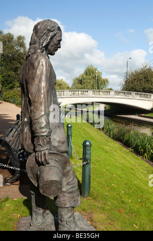 UK, England, Staffordshire, Stafford, Victoria Park, Izaac Walton statue on banks of River Sow Stock Photo