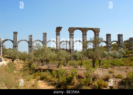 Archaeology, long double-arched Roman aqueduct, near Moria, Lesbos, Aegean Sea, Greece, Europe Stock Photo