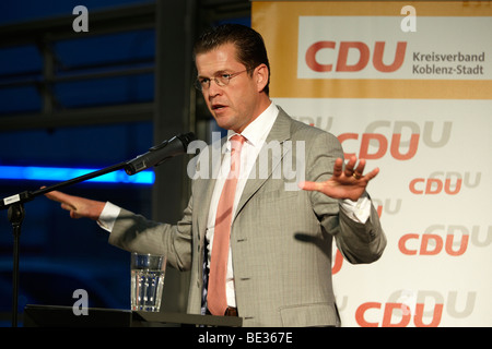 German Federal Economics Minister Dr. Karl-Theodor zu Guttenberg, CSU, at a campaign appearance in Koblenz, Rhineland-Palatinat Stock Photo