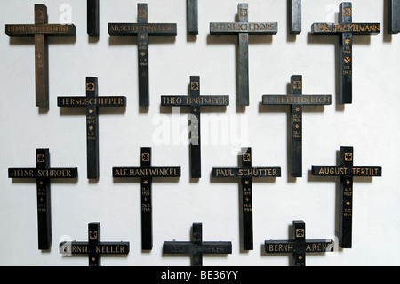 Many crosses, war memorial for the missing and the dead, Stiftskirche St Bonifatius collegiate church, monastery, church, Freck Stock Photo