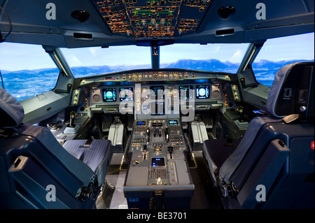 Zentrum fuer Flugsimulation Flight Simulation Center Berlin, ZFB, cockpit of an Airbus A330/340 flight simulator, Berlin, Germa Stock Photo