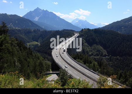 Europabruecke bridge in the Wipptal valley, Brennerautobahn motorway, Tyrol, Austria, Europe Stock Photo