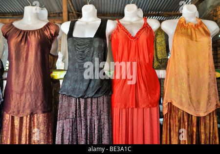 Colorful silk dresses on mannequins, Dalat capital, Central Highlands, Vietnam, Asia Stock Photo