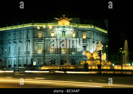 Neo-baroque palace Palacio de Linares at night, Casa America, Plaza de la Cibeles, Madrid, Spain, Europe Stock Photo