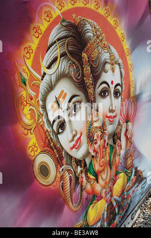 Hindu deities on a poster on the roadside in India Stock Photo