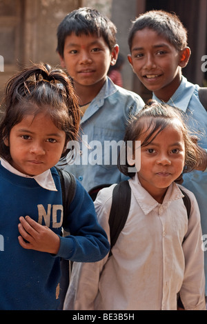 Inquisitive Nepali school kids in Bandipur, Nepal Stock Photo