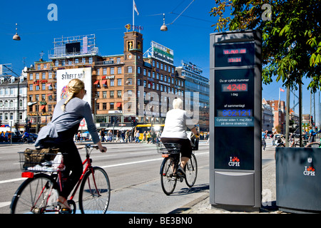 Electronic bicycle counter at the city hall square in Copenhagen, Denmark, Europe Stock Photo