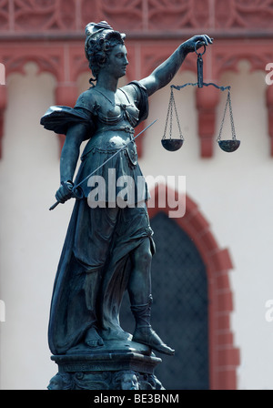 Lady Justice, Roemerberg Square, Ironman Germany, Frankfurt, Hesse, Germany, Europe Stock Photo