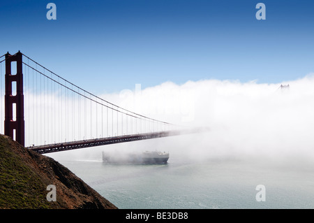 SAN FRANCISCO, California - San Francisco's Golden Gate Bridge obscured by dense fog taken from Golden Gate Recreational Park