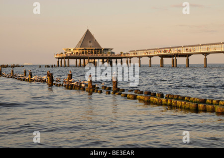 Pier in the Heringsdorf seaside resort, at sunset, Usedom Island, Mecklenburg-Western Pomerania, Germany, Europe Stock Photo