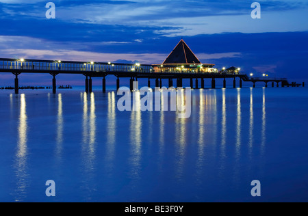 Pier in the Heringsdorf seaside resort, at dusk, Usedom Island, Mecklenburg-Western Pomerania, Germany, Europe Stock Photo