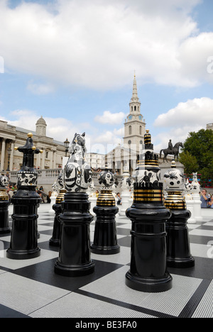 Giant Chess pieces in Trafalgar Square, London, England. Stock Photo