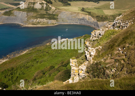 Chapman's Pool on the Dorset coast seen from Emmett's Hill - England Stock Photo