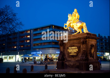 Goldener Reiter, equestrian statue, with shopping center, Dresden, Saxony, Germany, Europe