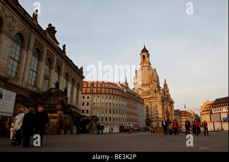 The Johanneum and the Church of Our Lady in the evening light and the Neumarkt square, Dresden, Saxony, Germany, Europe Stock Photo