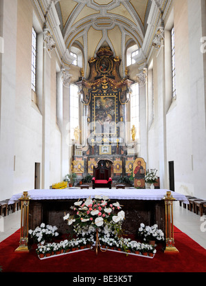 High altar, apse, St. Nicholas Cathedral, Ceske Budejovice, also Bohemian Budweis, Budvar, Bohemia, Czech Republic, Europe Stock Photo