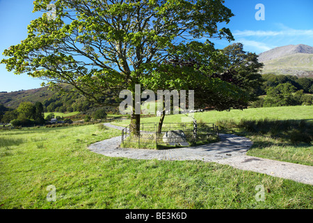 Beddgelert (Gelert's Grave) in the village of Beddgelert, North Wales, UK Stock Photo