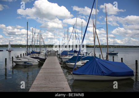 Pier on the Schondorf shore, Ammersee lake, Upper Bavaria, Bavaria, Germany, Europe Stock Photo