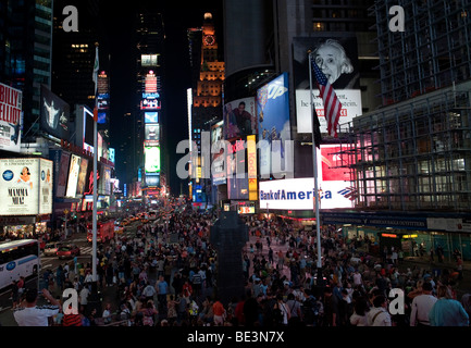 Evening crowd at Times Square, Midtown, Manhattan, New York City, USA, North America Stock Photo