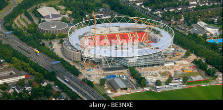 Aerial photograph construction site Bay Arena soccer stadium, Bayer 04 Leverkusen, Leverkusen, North Rhine-Westphalia, Germany, Stock Photo