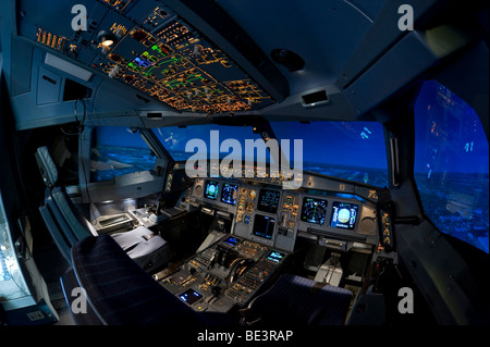 Zentrum fuer Flugsimulation Flight Simulation Center Berlin, ZFB, cockpit of an Airbus A330/340 flight simulator, Berlin, Germa Stock Photo