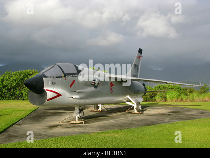 An F-8 Crusader aircraft on display. Stock Photo