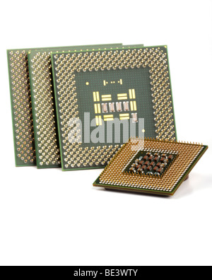 Several computer chips on a white background. Stock Photo