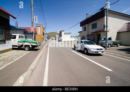 A small windswept town typical of those found on the Shimamui Coast. Shakotan Peninsula, Hokkaido, Japan Stock Photo