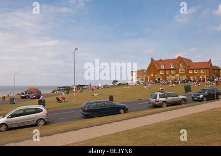 The busy town of Hunstanton , North Norfolk , Uk packed with holidaymakers in the summer Stock Photo