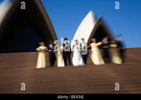 Wedding party on the steps of the Sydney Opera House. Sydney, New South Wales, AUSTRALIA Stock Photo