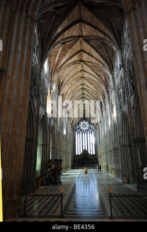 Interior and high vaulted ceiling of Worcester Cathedral as late afternoon sun shines through the windows of the building Stock Photo