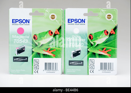 Two Epson sealed printer color cartridge packets Stock Photo