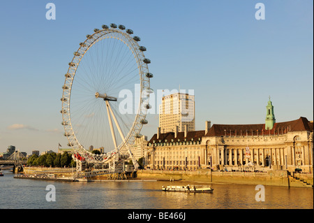View over the River Thames to the 135 meter high London Eye or Millennium Wheel, London, England, United Kingdom, Europe Stock Photo