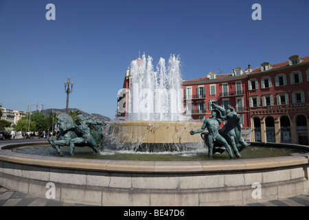 water fountain within place massena a recently redeveloped and pedestrianised area of the city nice south of france Stock Photo