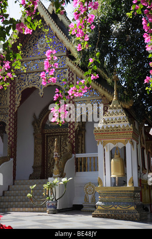 Side tempel with prayer bell, temple Wat Phra That Doi Suthep, Chiang Mai, Northern Thailand, Thailand, Asia Stock Photo