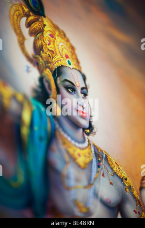 Lord Krishna depicted on an indian poster. India Stock Photo