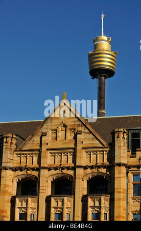 Land Titles Registry Office in front of Sydney Tower or Centrepoint Tower, Sydney, New South Wales, Australia Stock Photo