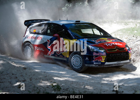 Dani Sordo driving his 2009 Citroën C4 WRC Rally Car on the rally stage of Goodwood 2009 Stock Photo